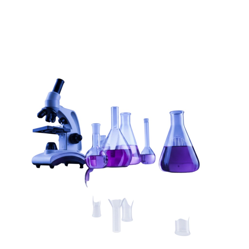 Laboratory bench with glassware and reagents for teaching chemistry